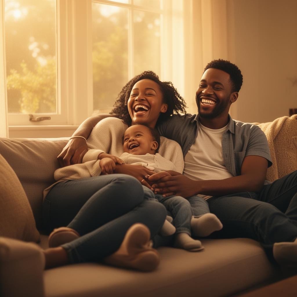 A joyful family enjoying time together at home